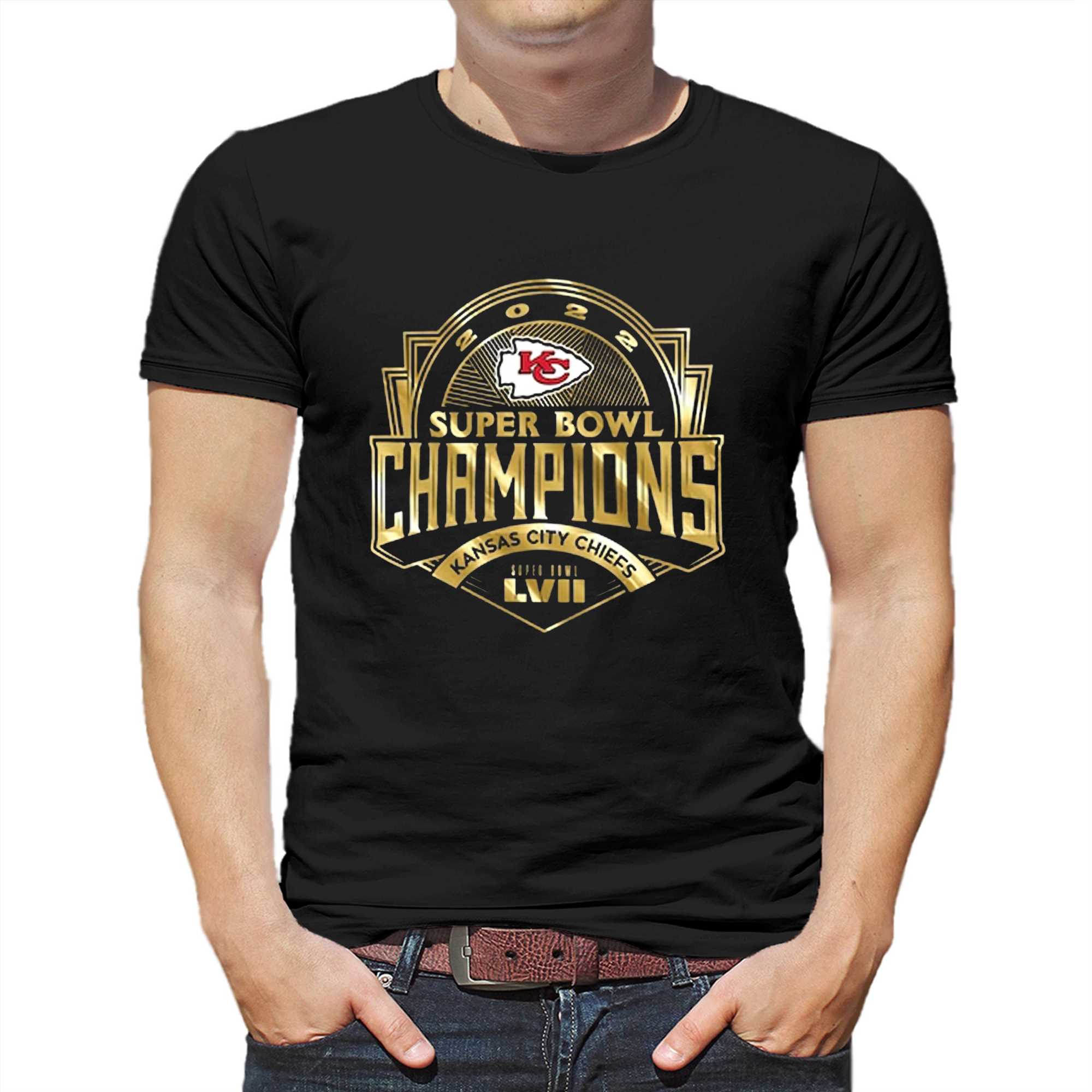Kansas City Chiefs Majestic Threads Super Bowl Lvii Champions Luxe Foil T- shirt - Shibtee Clothing