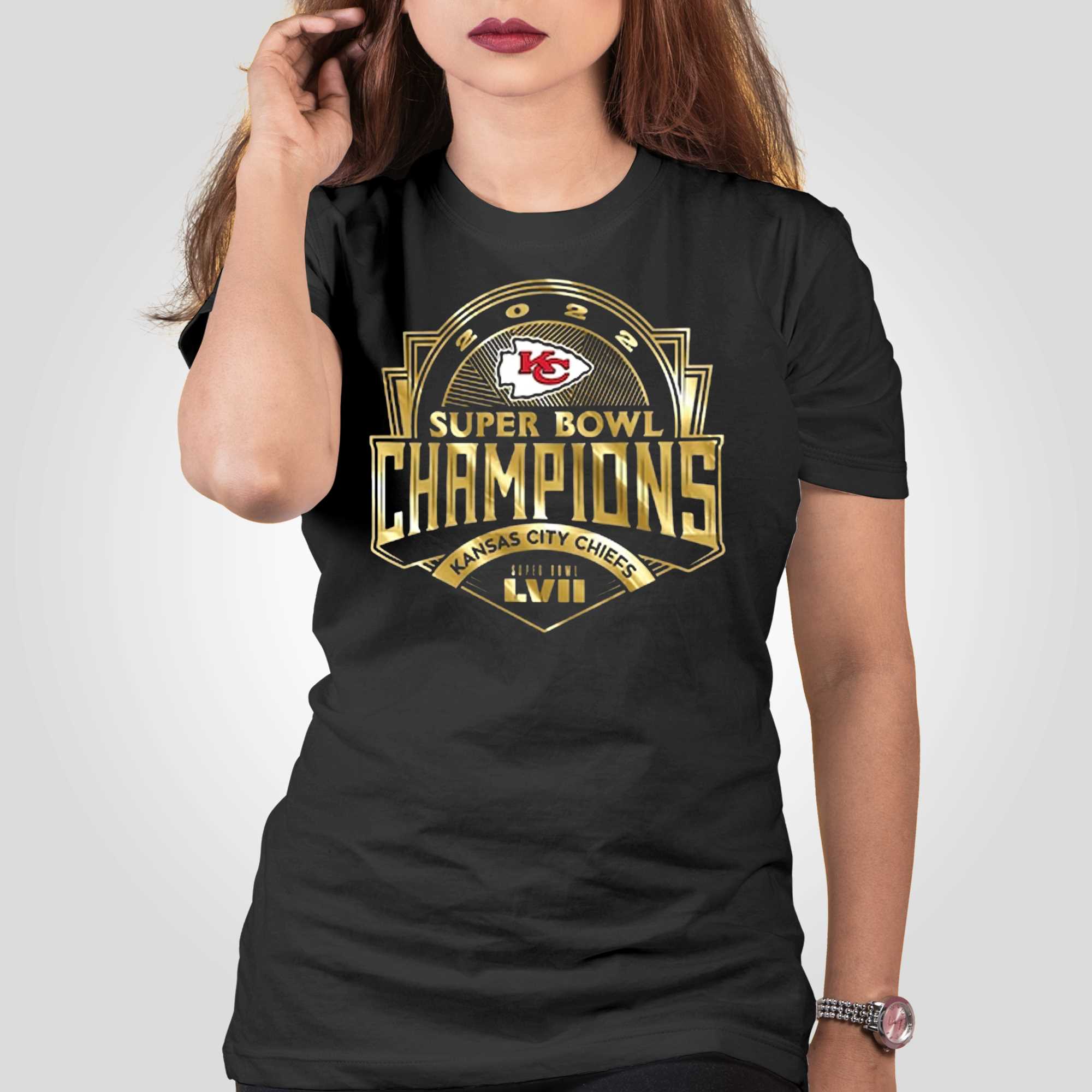 Kansas City Chiefs Majestic Threads Super Bowl Lvii Champions Luxe Foil T- shirt - Shibtee Clothing