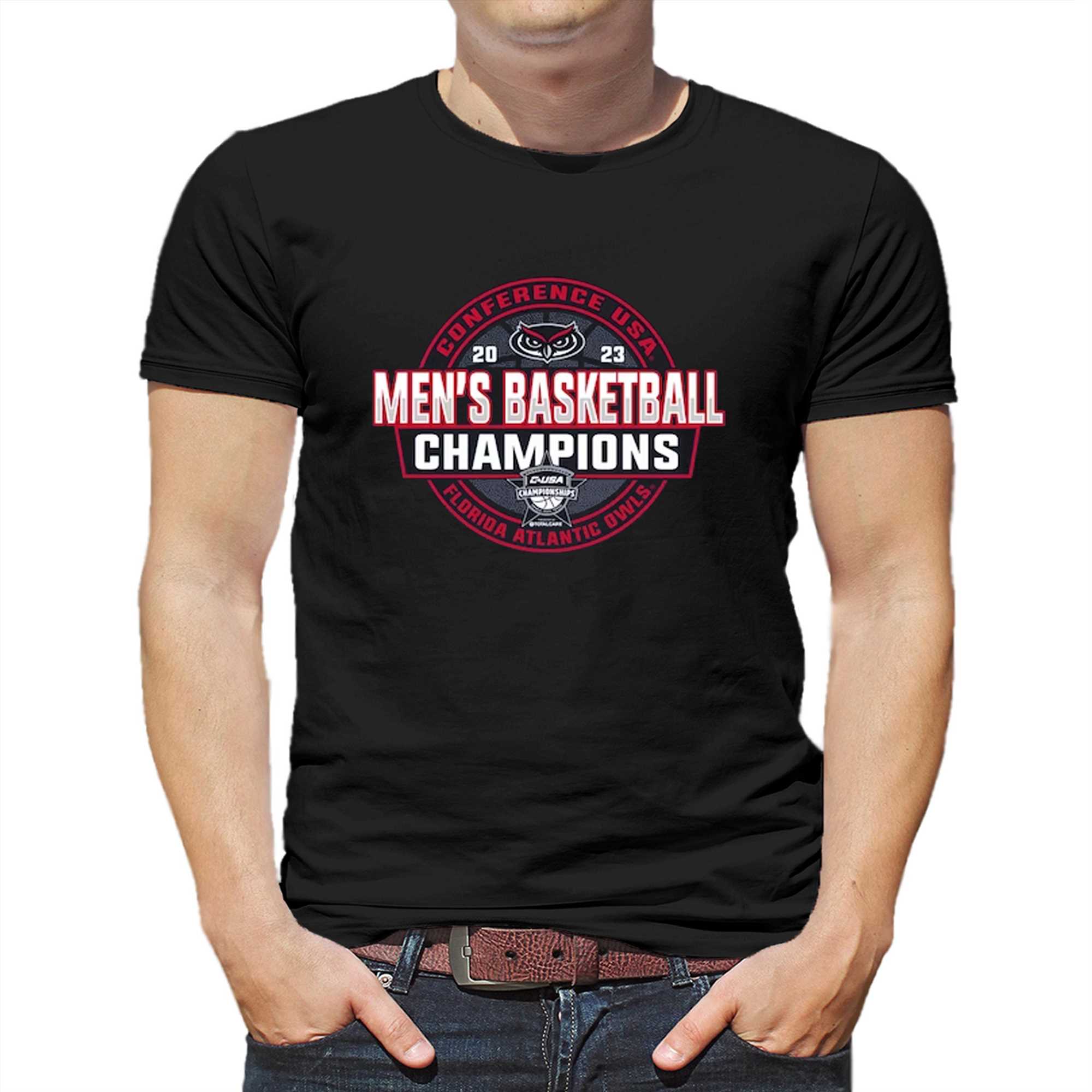 Fau Owls Blue 84 2023 C-usa Men's Basketball Conference Tournament Champions  Locker Room T-shirt - Shibtee Clothing
