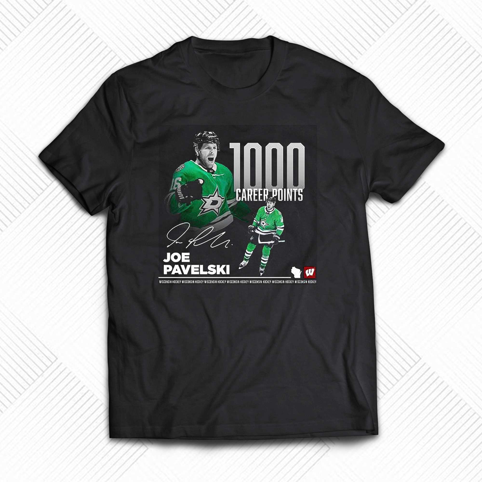 1000 career points Joe pavelskI Dallas stars signature T-shirt
