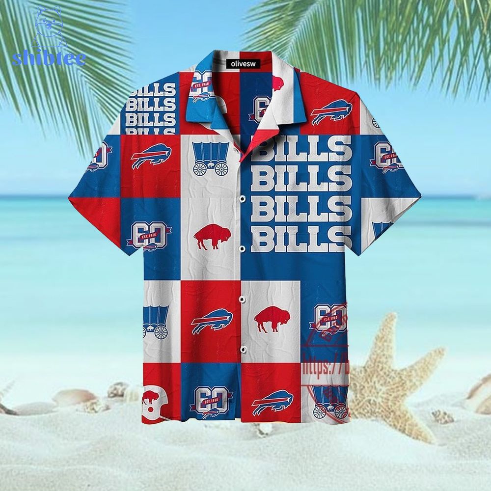 Buffalo Bills Football Logo Collection Plaid Pattern Hawaiian Shirt