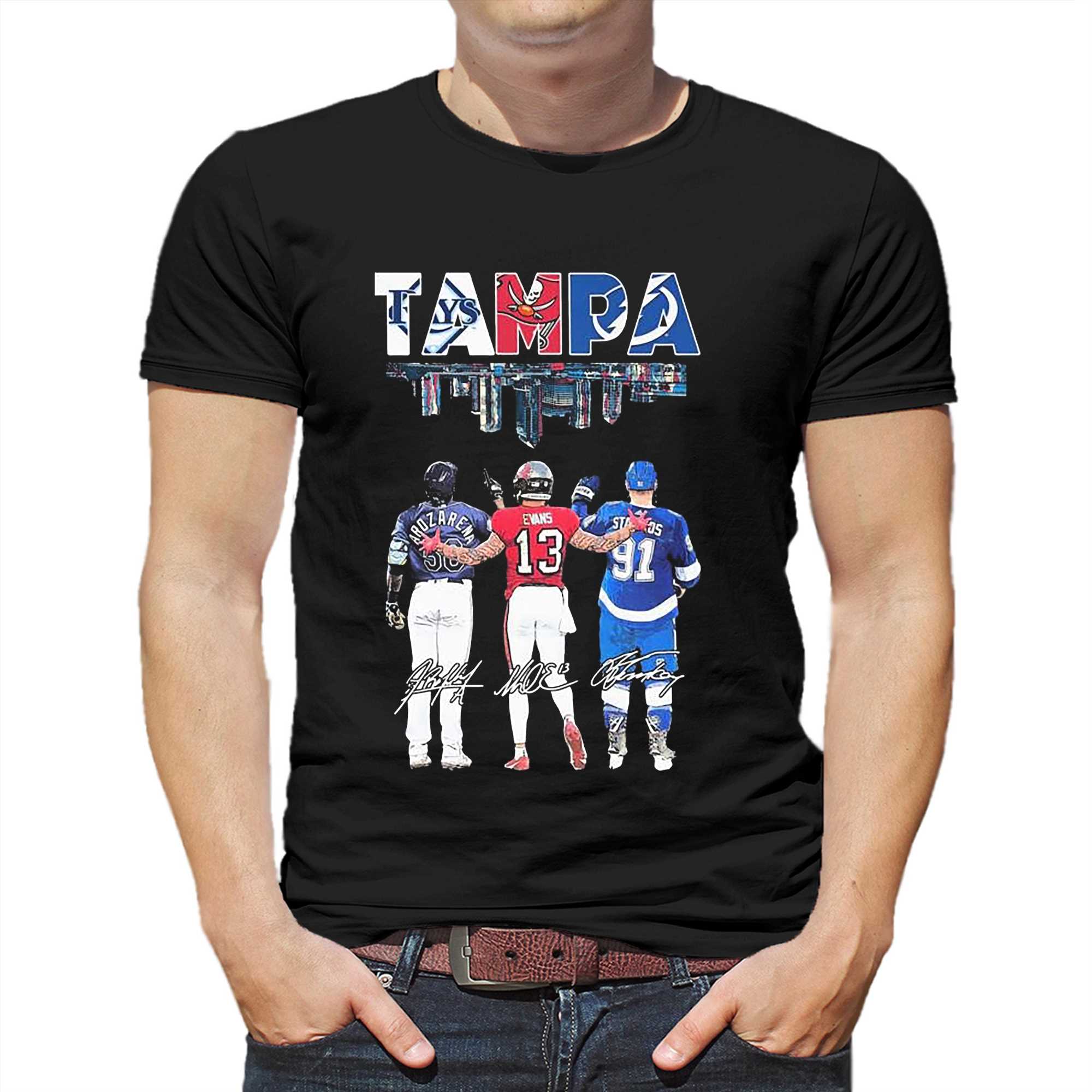 Randy Arozarena Mike Evans And Steven Stamkos Tampa Bay Skyline Sport  Signatures Shirt - Shibtee Clothing