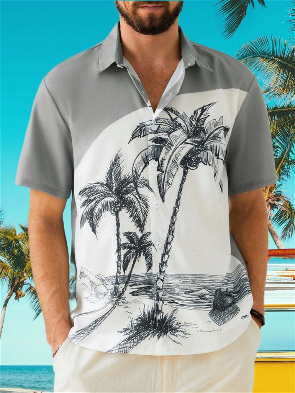 Men's Hawaiian Shirts Coconut Tree 3D Print Summer Loose Short