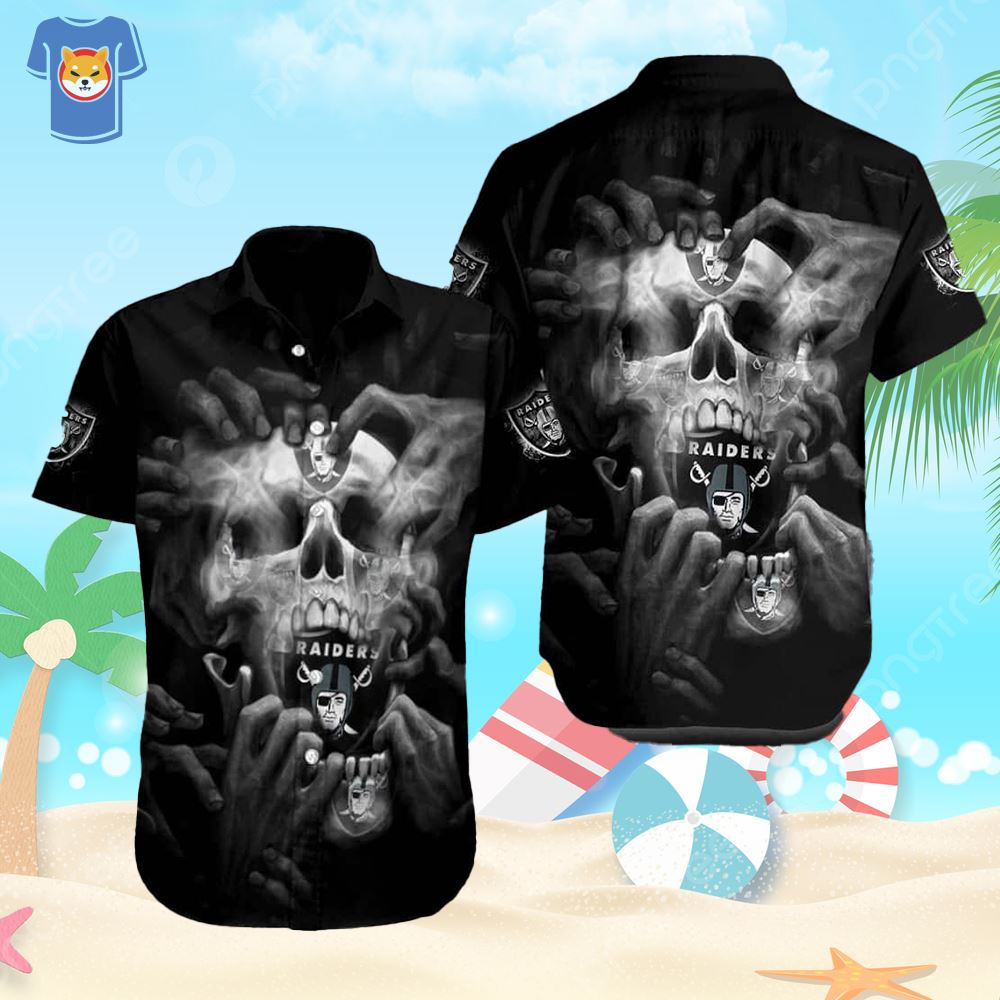Black Aloha Skull Las Vegas Raiders Hawaiian Shirt - Shibtee Clothing