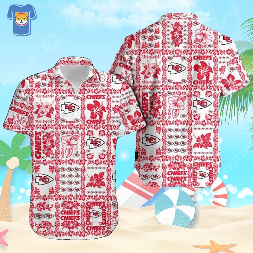 White Aloha NFL Kansas City Chiefs Hawaiian Shirt Hibiscus Flowers Pattern