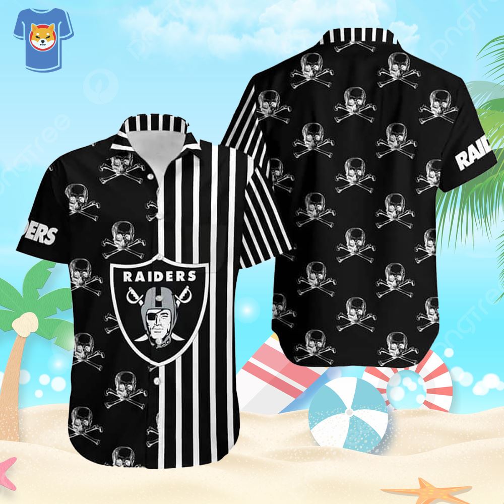 Las Vegas Raiders Hawaiian Shirt Stripes And Skull All Over Print