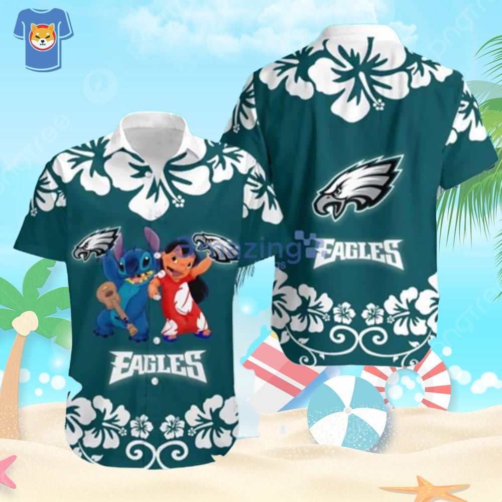 Lilo And Stitch Nfl Philadelphia Eagles Hawaiian Shirt - Shibtee