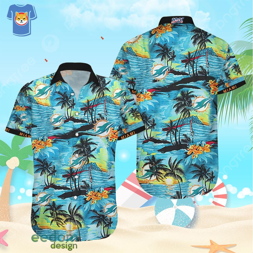 Miami Dolphins Hawaiian Top Mens Casual Button-down Top Summer