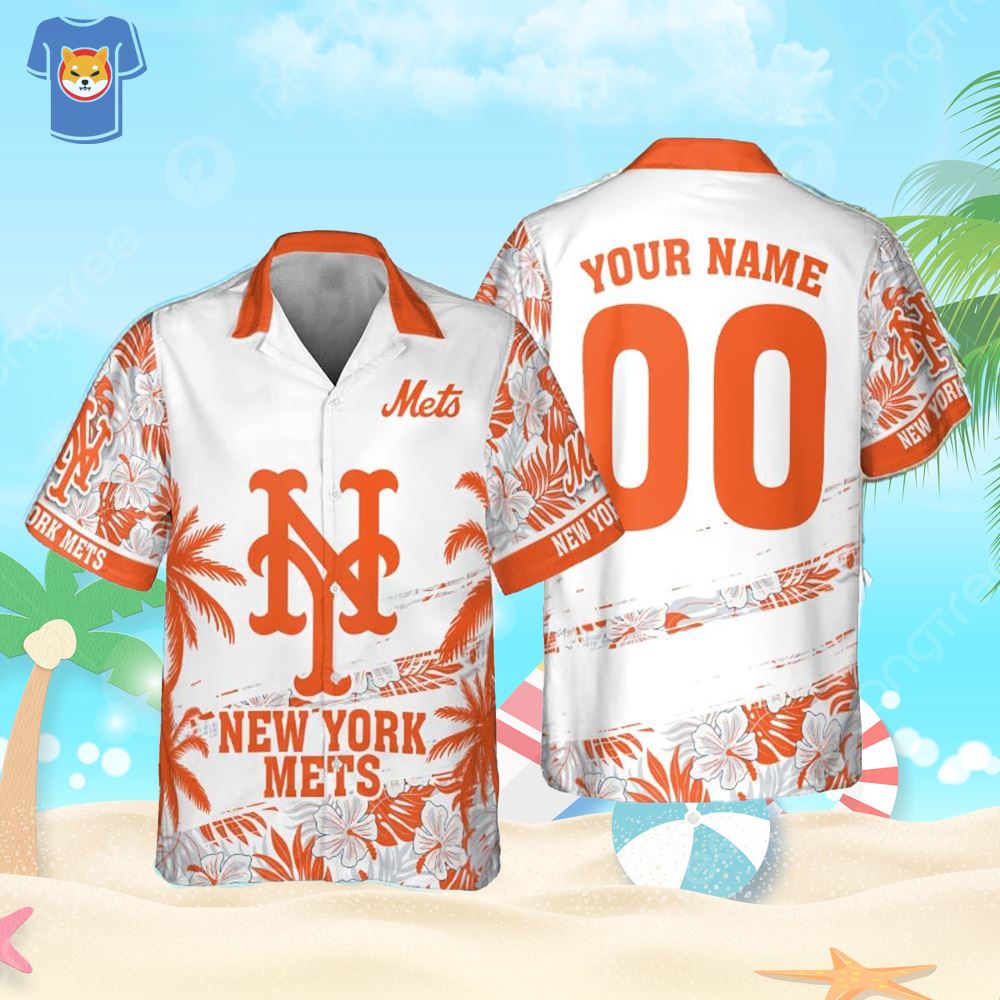 New York Mets MLB Flower Pattern Summer Custom Name & Number Hawaiian Shirt