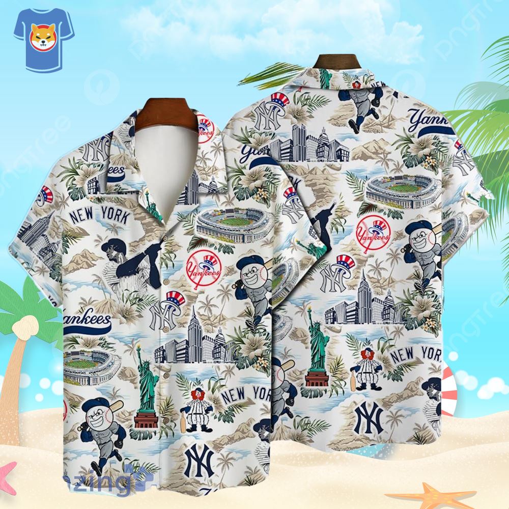 New York Yankees Baseball Pattern On White Background Print Hawaiian Shirt  - Shibtee Clothing