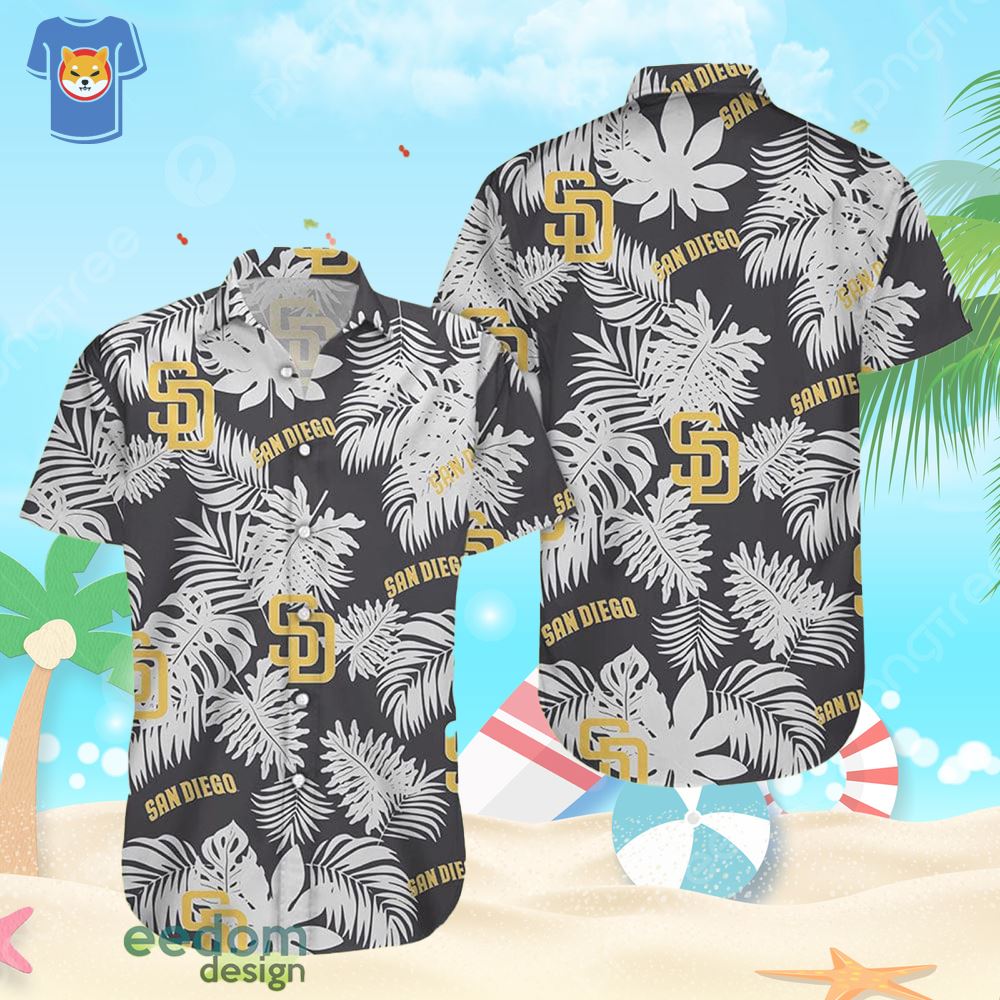 Custom Name San Diego Padres Tropical Flowers And Leaves Hawaiian Shirt