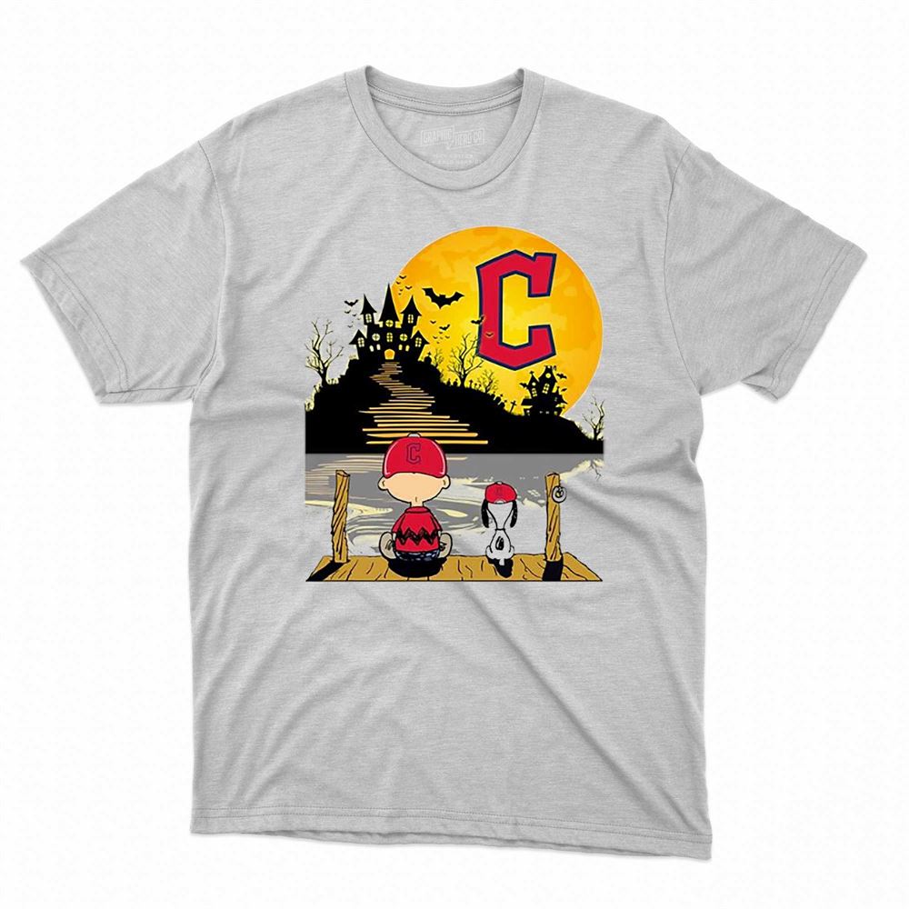 Snoopy Charlie Brown Sit Under Moon Cleveland Guardians Halloween Shirt -  Shibtee Clothing