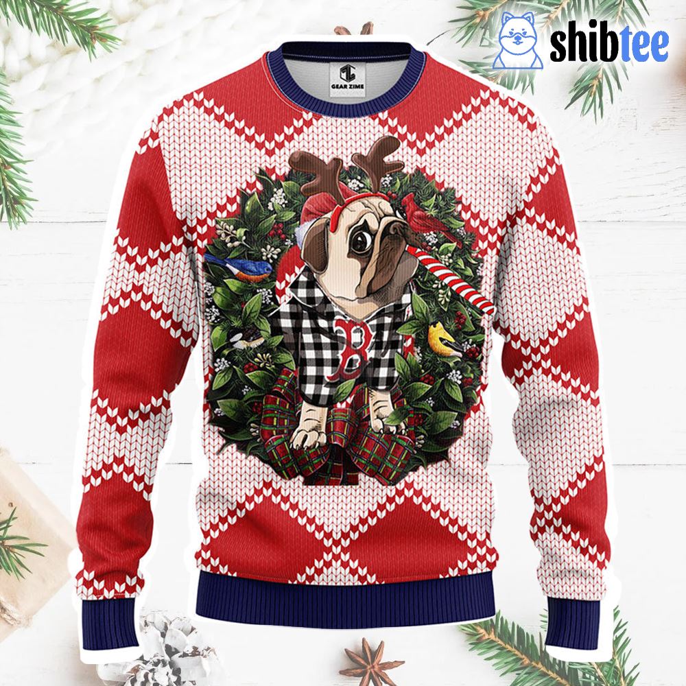 Boston Red Sox Pub Dog Christmas Ugly Sweater - Shibtee Clothing