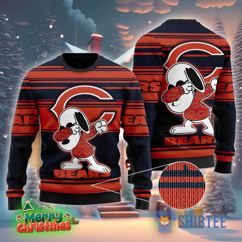Chicago Bears Snoopy Dabbing Christmas Gift All Over Print Ugly Christmas  Sweater For Fans - Shibtee Clothing