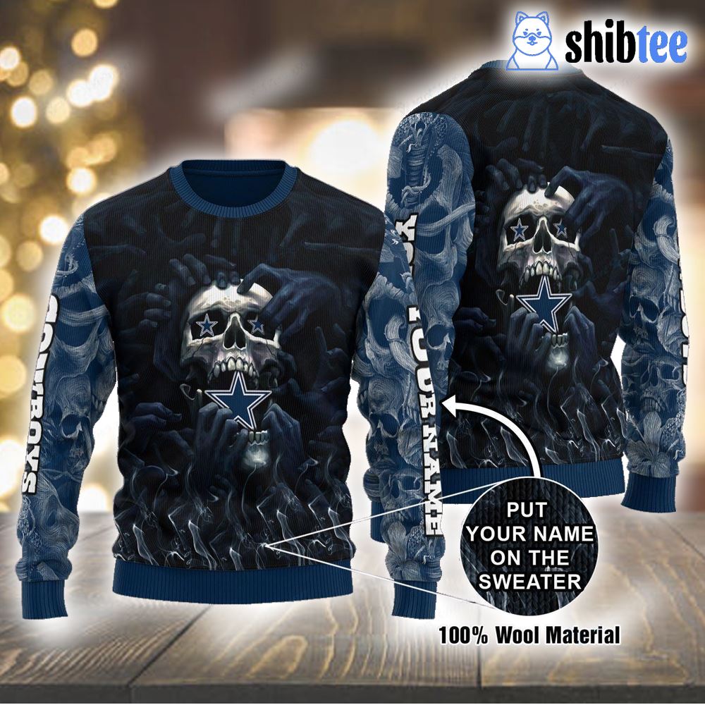 Dallas Cowboys Skull Personalized Ugly Christmas Sweater - Shibtee Clothing