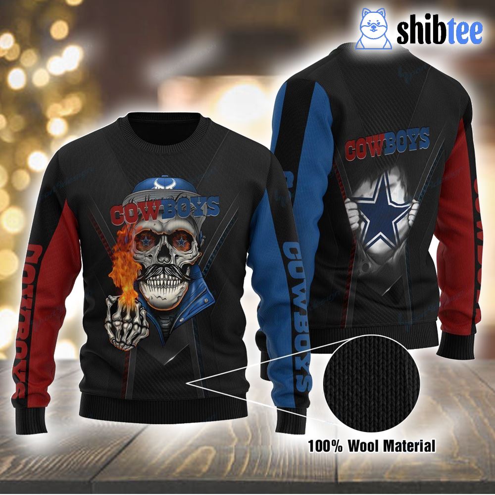 Dallas Cowboys Skull Vintage Ugly Christmas Sweater - Shibtee Clothing