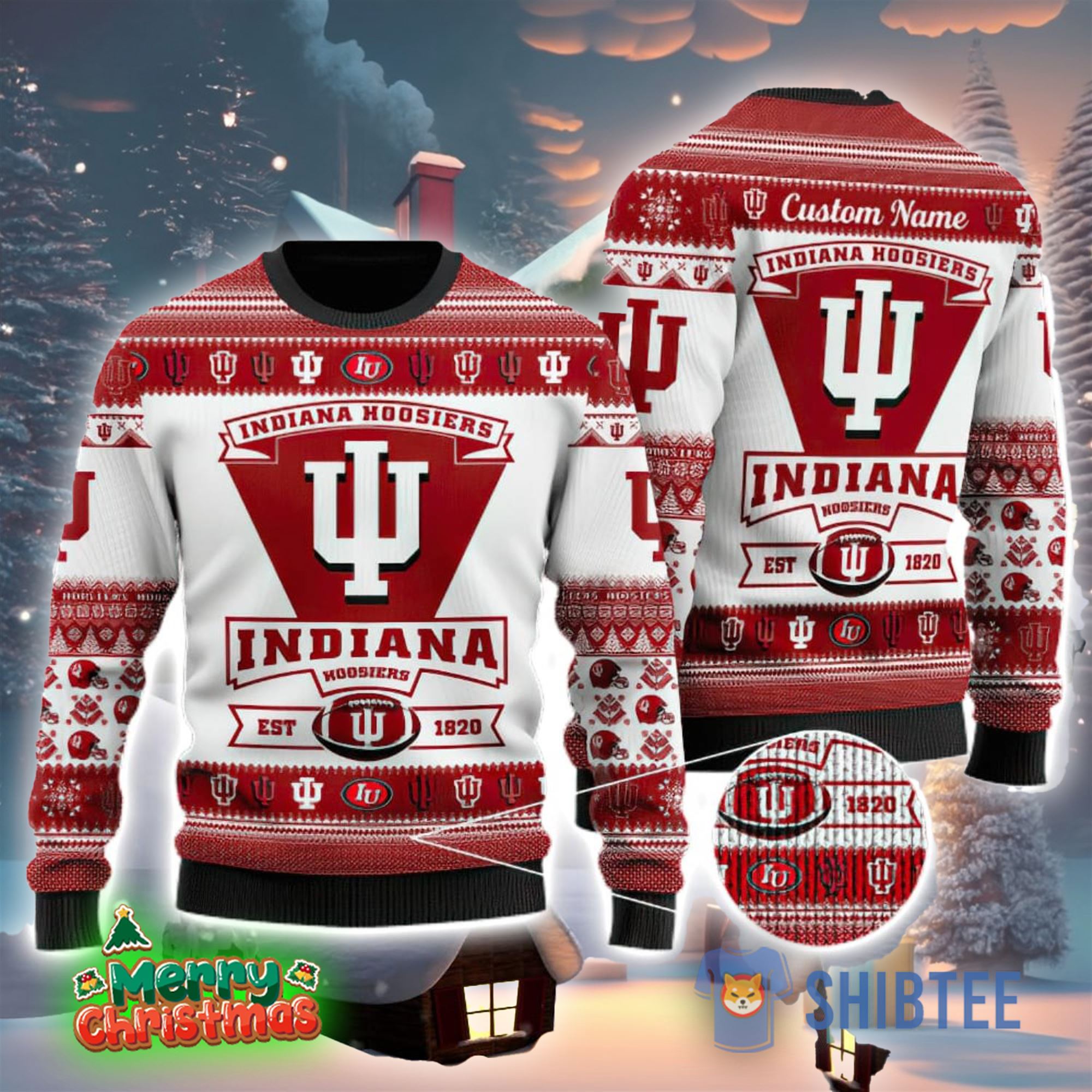 Indiana Hoosiers Logo Custom Name For Football Fans Ugly Christmas Sweater Christmas Gift 