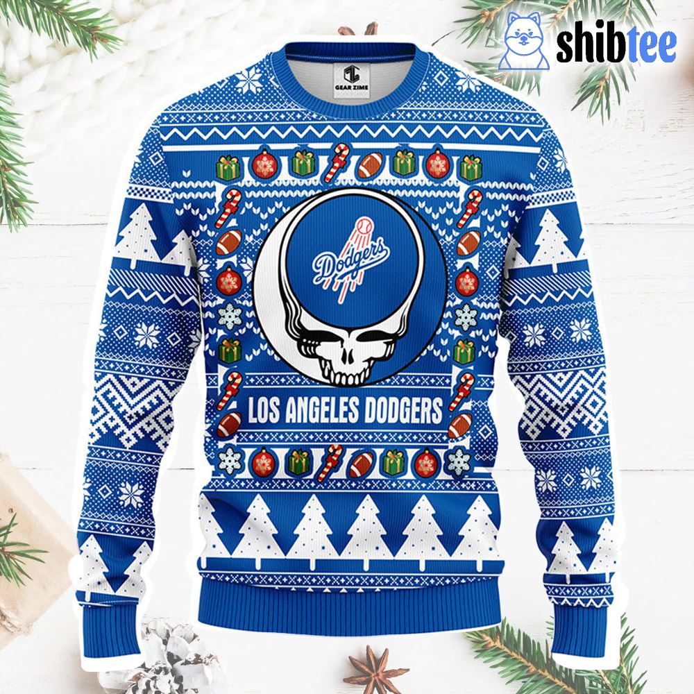 Los Angeles Dodgers Grateful Dead Ugly Christmas Fleece Sweater