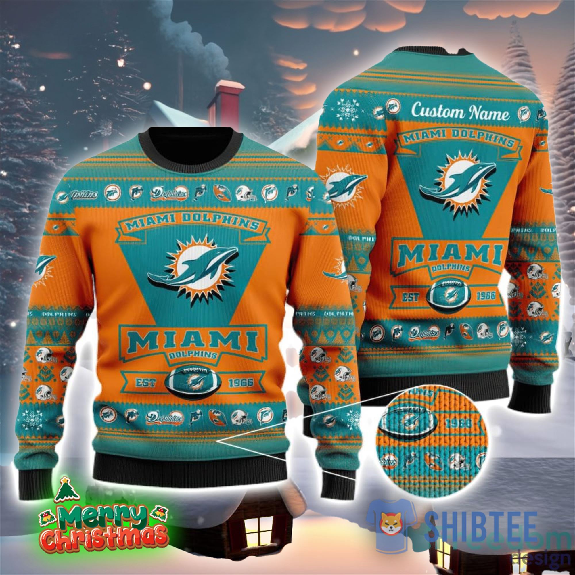 Miami Dolphins Logo Custom Name For Football Fans Ugly Christmas Sweater Christmas Gift 