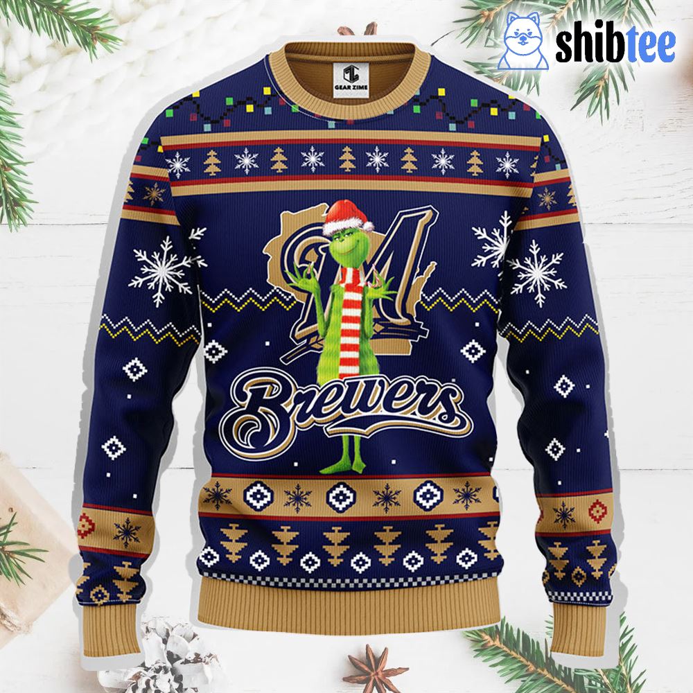 Milwaukee Brewers Funny Grinch Christmas Ugly Sweater - Shibtee