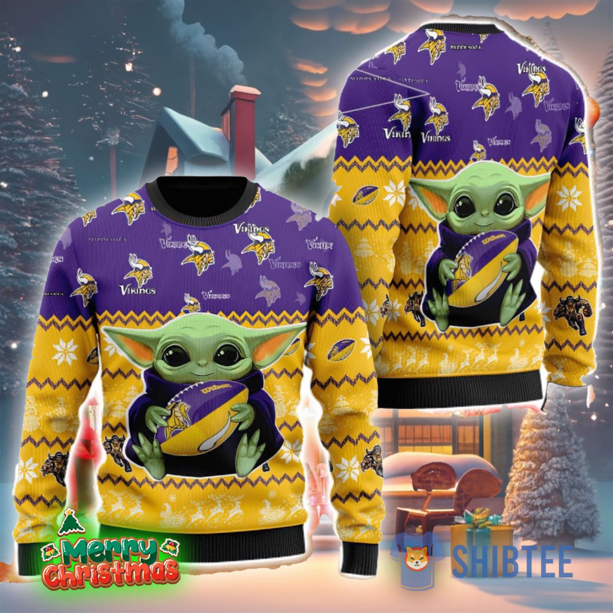 Minnesota Vikings Baby Yoda Lover American Football Ugly Christmas Sweater  Christmas Gift For Sport Team - Shibtee Clothing
