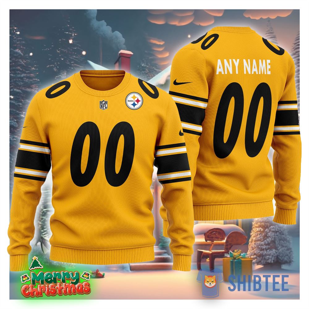 Nfl Pittsburgh Steelers Textile Aop Ugly Christmas Sweater Yellow Custom Number And Name Gift Fans 