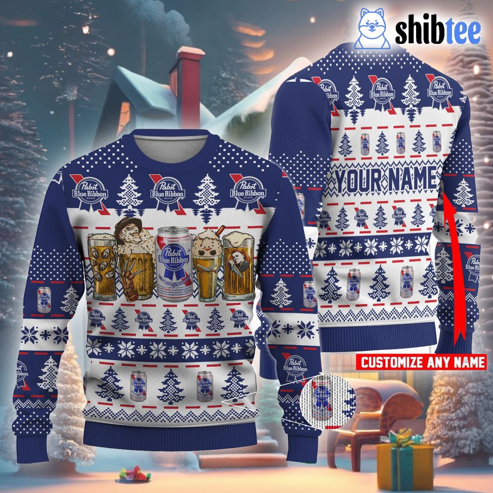 Pabst Blue Ribbon PBR Beer Christmas Ugly Sweater