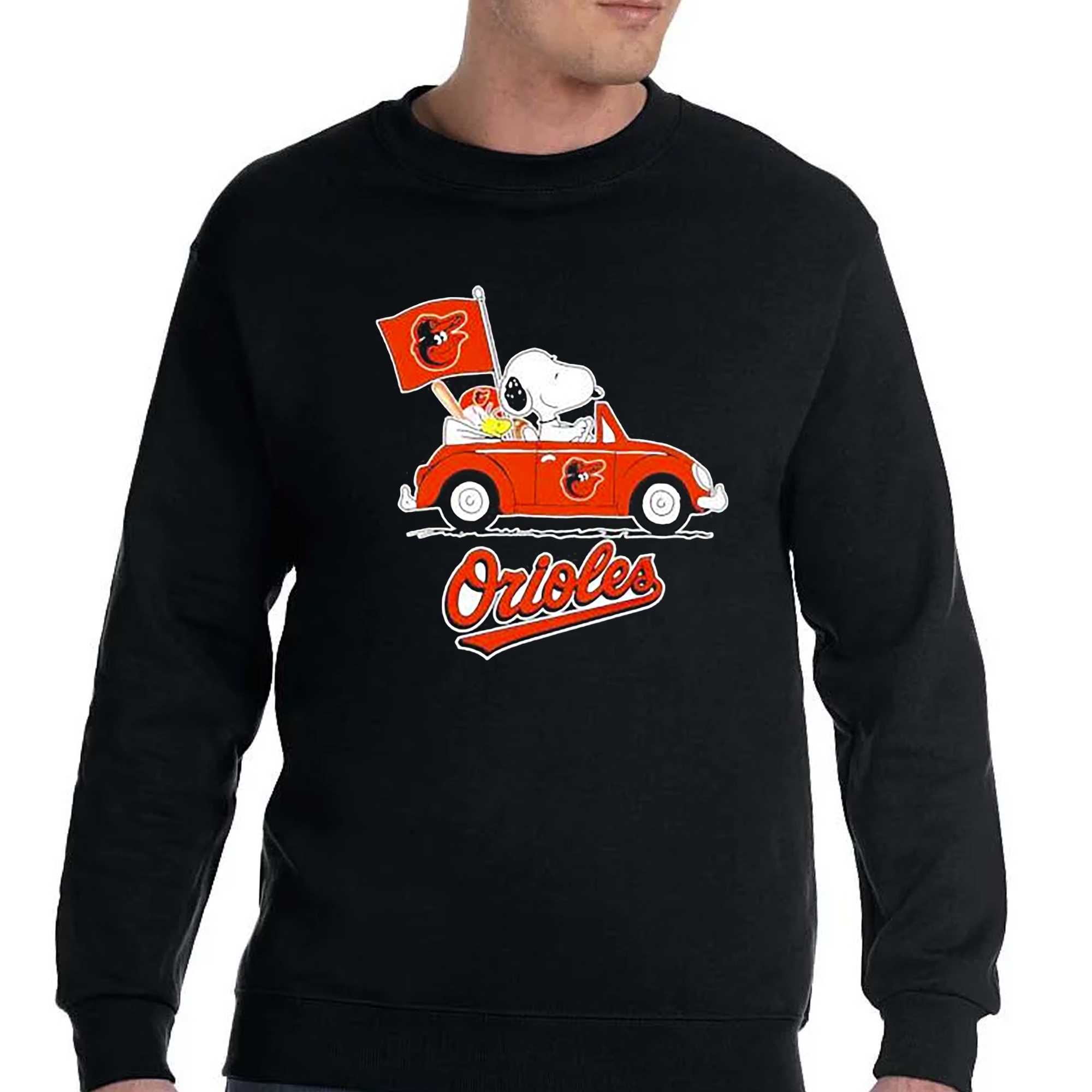 Snoopy Drives Car With Baltimore Orioles Flag Shirt 