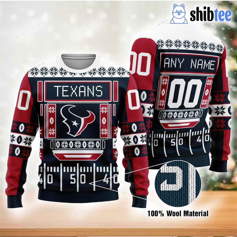 Texans Nfl Custom Name Number Ugly Christmas Sweater - Shibtee Clothing