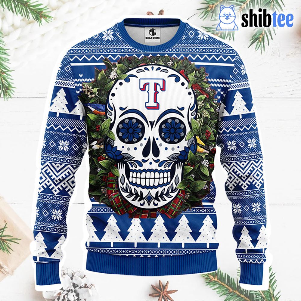 NFL Texas Rangers Skull Flower Ugly Christmas Ugly Sweater –