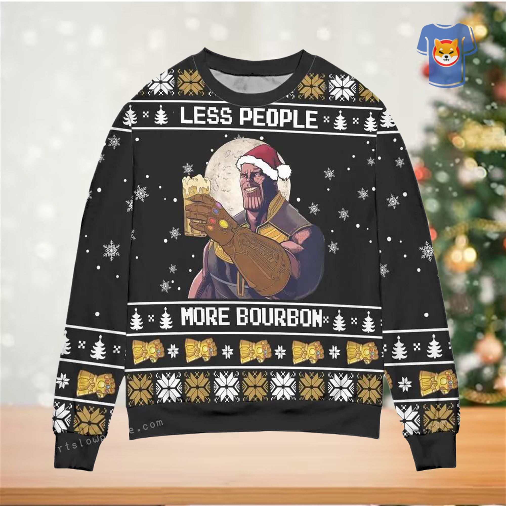 Thanos Less People More Bourbon Snowflake Womens Ugly Christmas Sweater 
