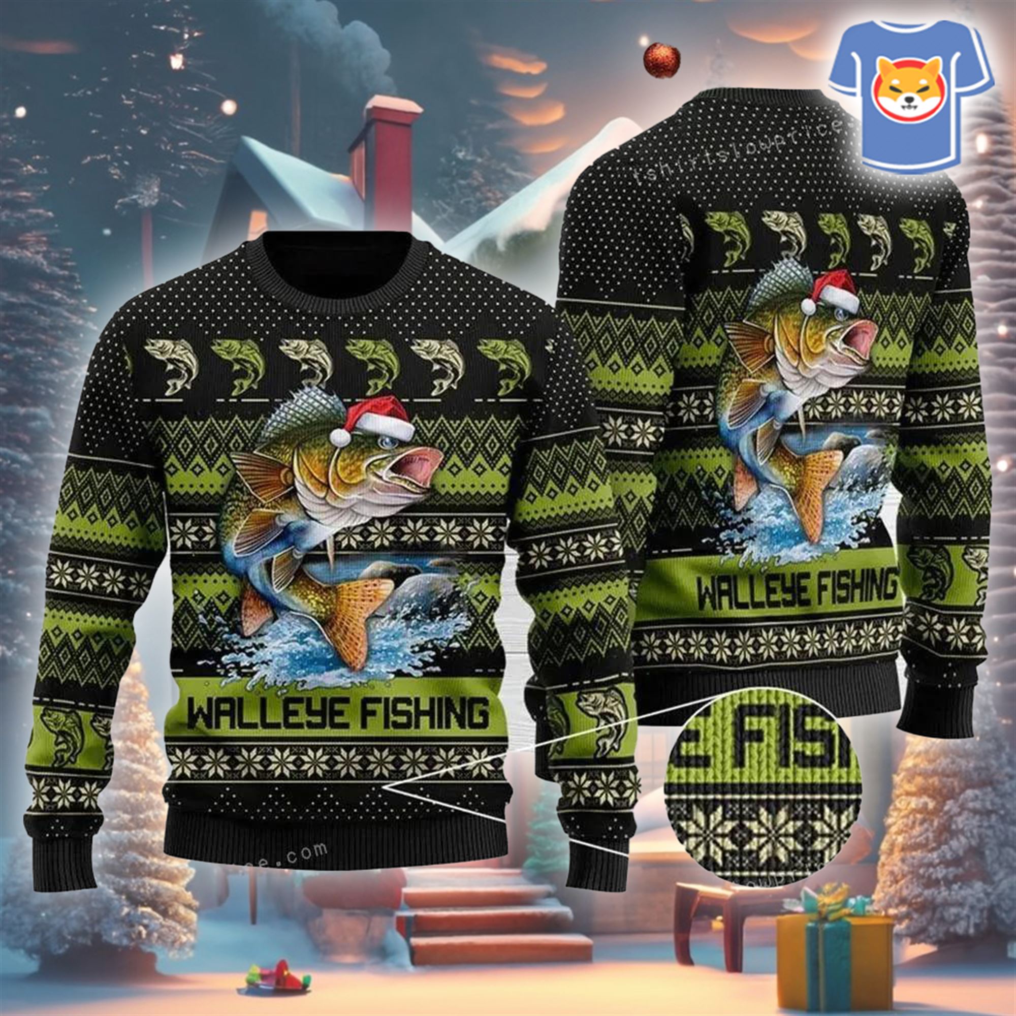 Walleye Fishing Ugly Christmas Sweater Christmas Party - Shibtee Clothing
