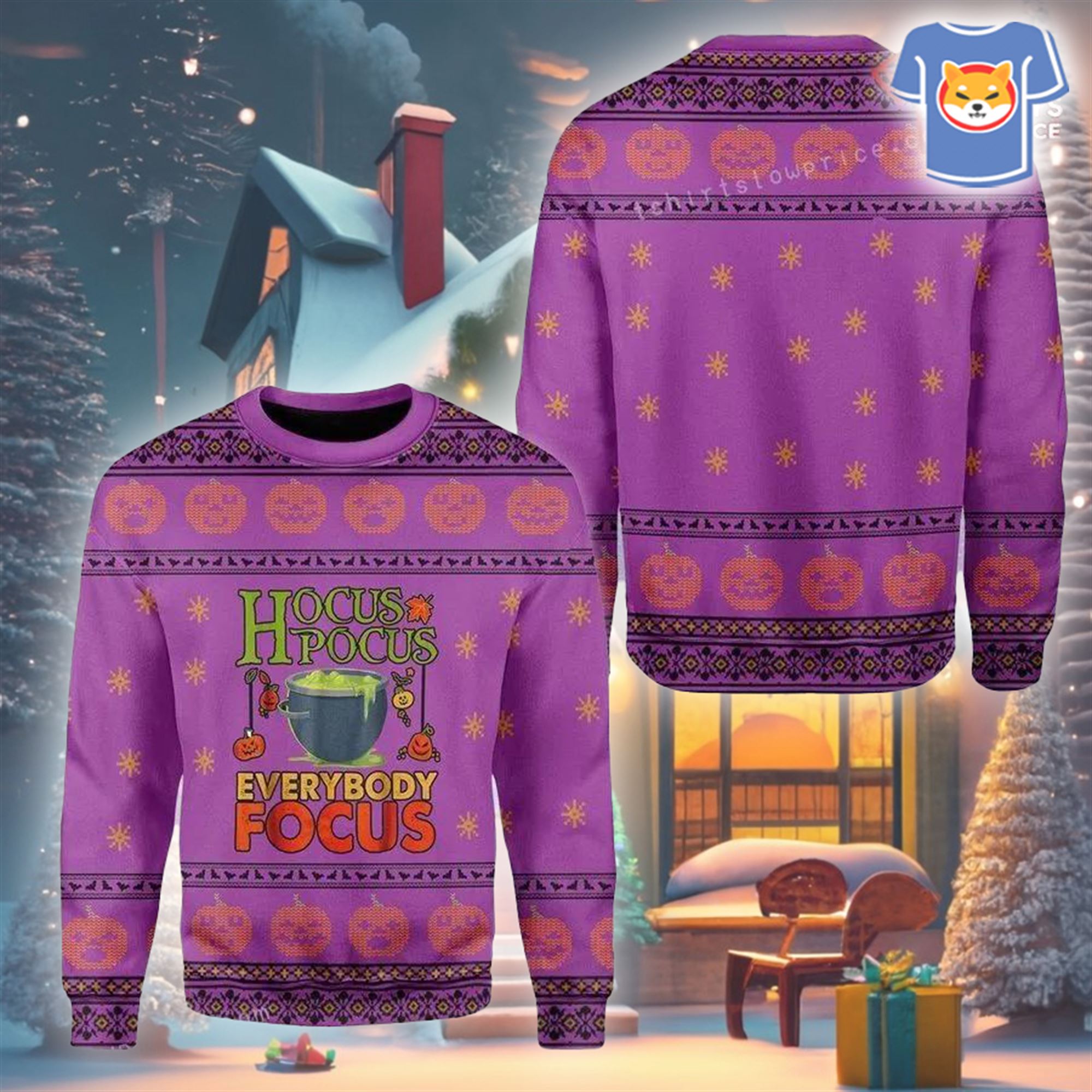 Witches Hocus Pocus Everybody Focus Ugly Sweater For Woman 