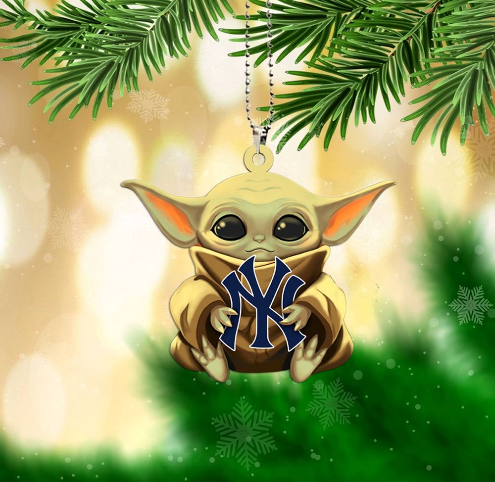 Baby Yoda Christmas Ornament for Yankees Fans - Pullama