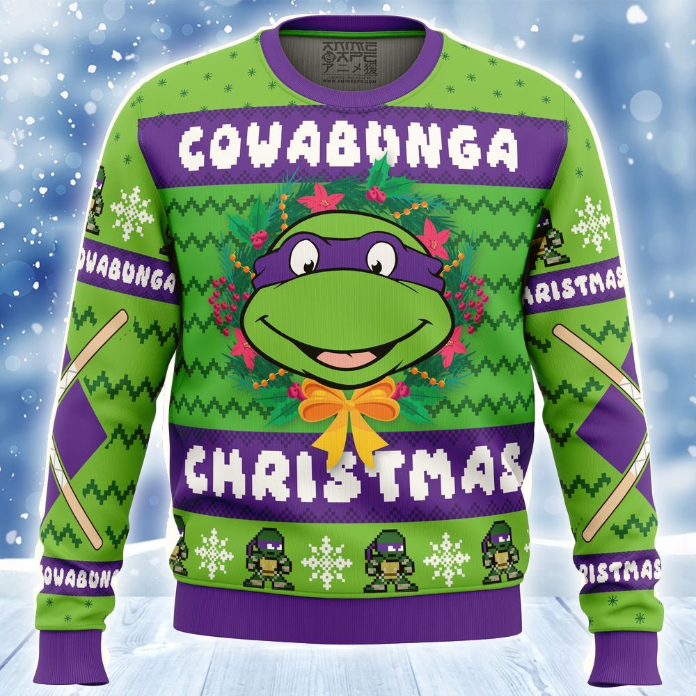 Cowabunga Michaelangelo Christmas Teenage Mutant Ninja Turtles Ugly Christmas  Sweater - Anime Ape