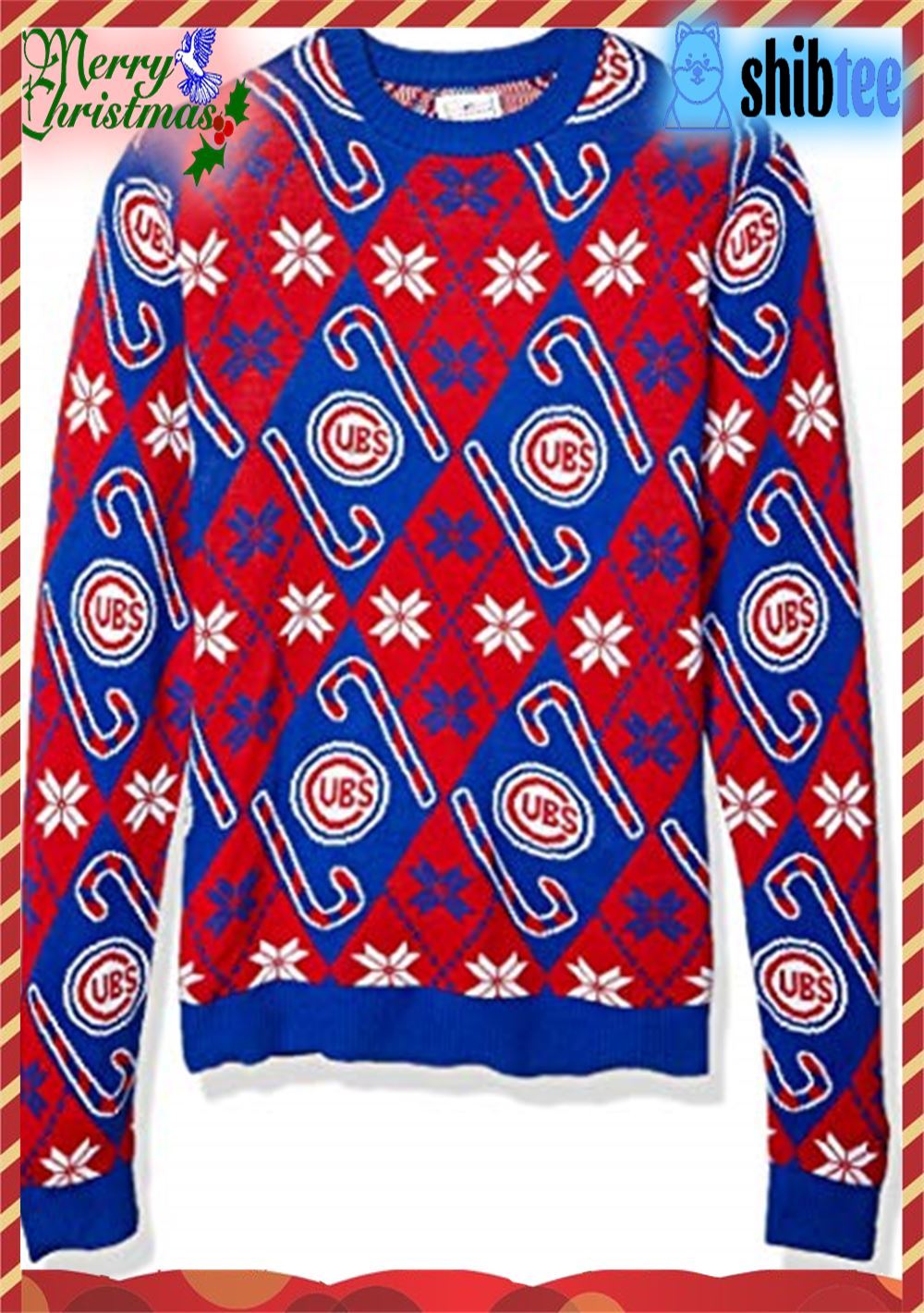 Mlb Chicago Cubs Womens Candy Cane Repeat Crew Neck Sweater