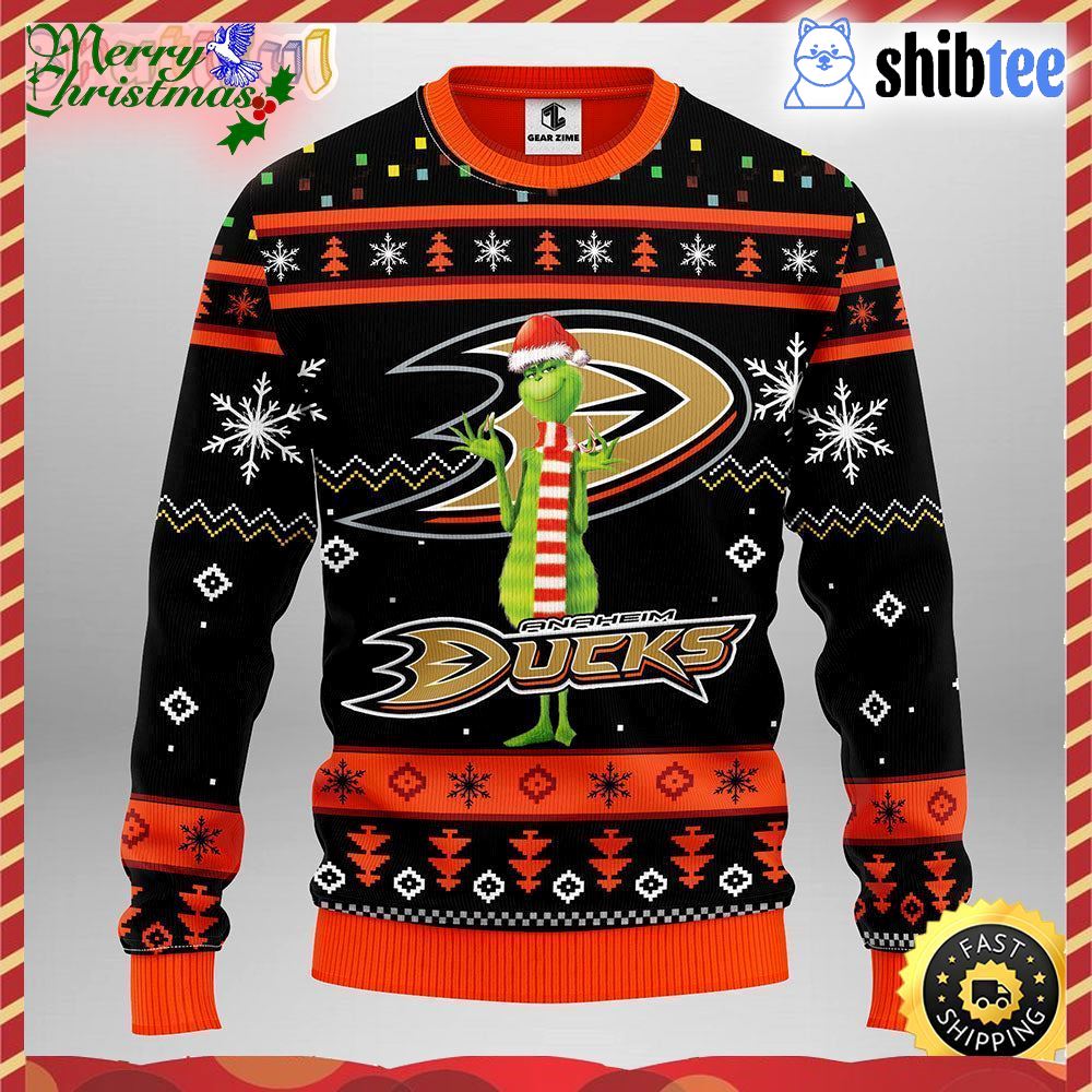 NHL Anaheim Ducks Logo Grinch Hug Cute Gift For Grinch Lover Ugly Christmas  Sweater - Freedomdesign