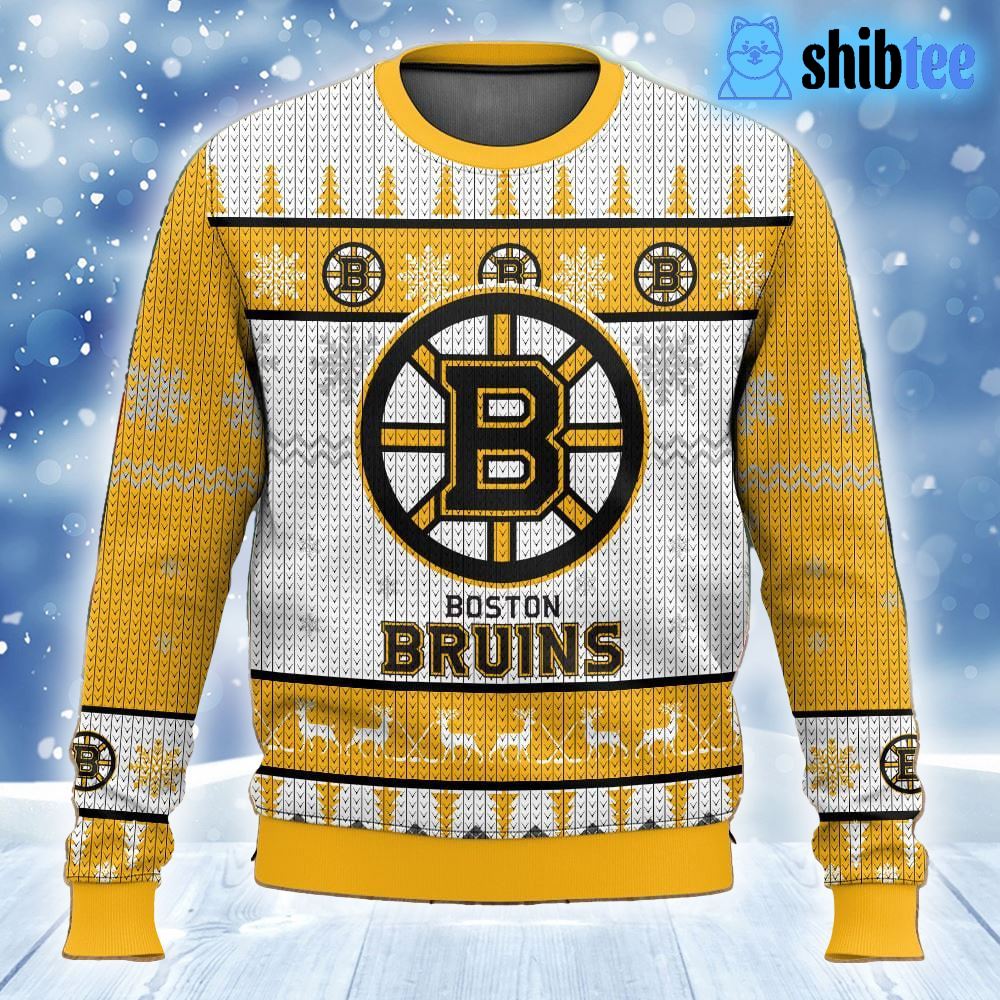 Boston Bruins UGLY Christmas SWEATER Crew Neck "Patches" NHL NEW  2015