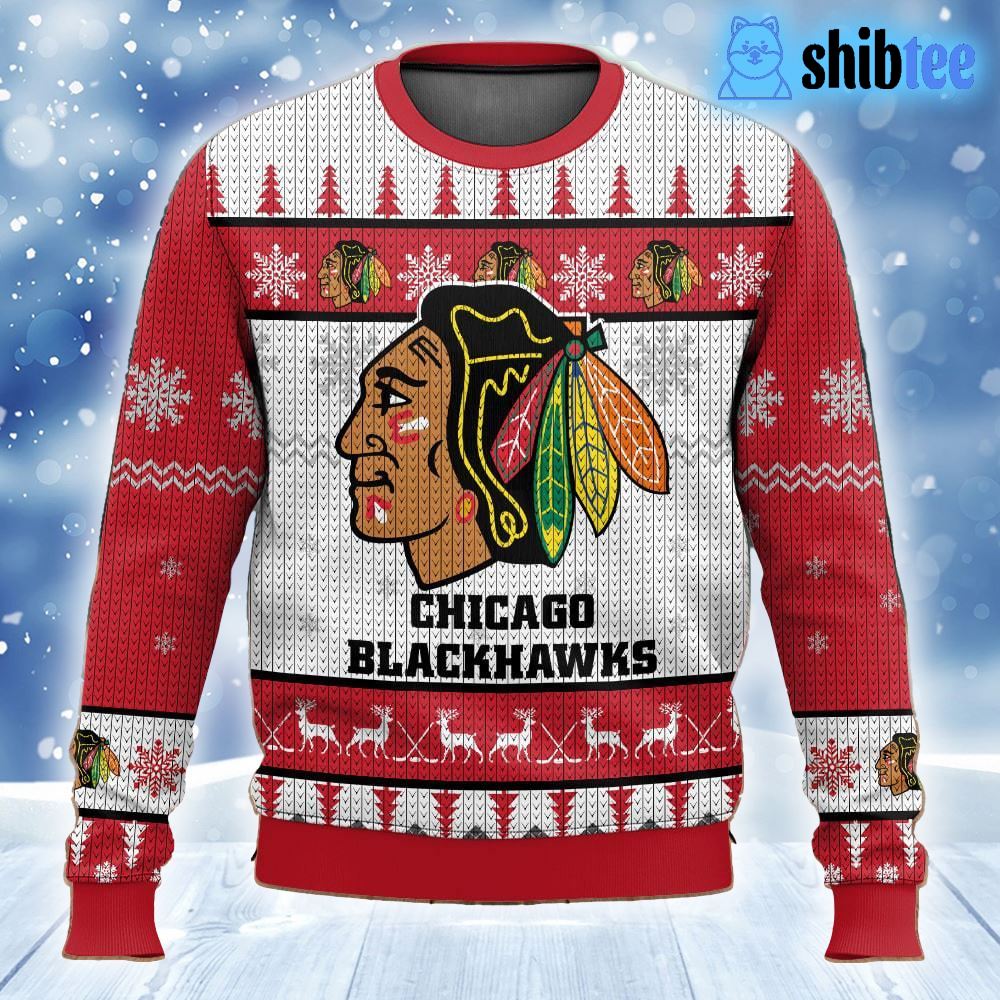 Chicago Blackhawks Ugly Christmas Sweater NHL Hockey Fair Isle Red