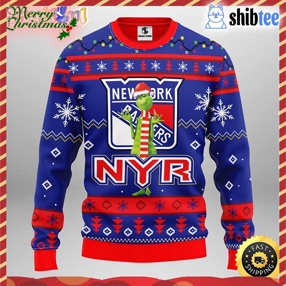 Nhl New York Rangers Christmas Ugly Sweater Print Funny Grinch Gift For  Hockey Fans - Shibtee Clothing