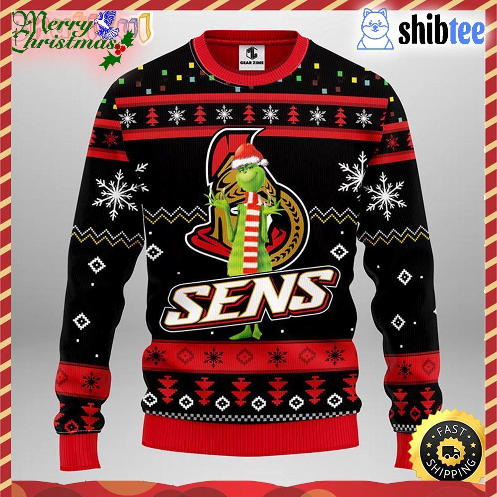 NFL Ottawa Senators Skull Flower Ugly Christmas Ugly Sweater