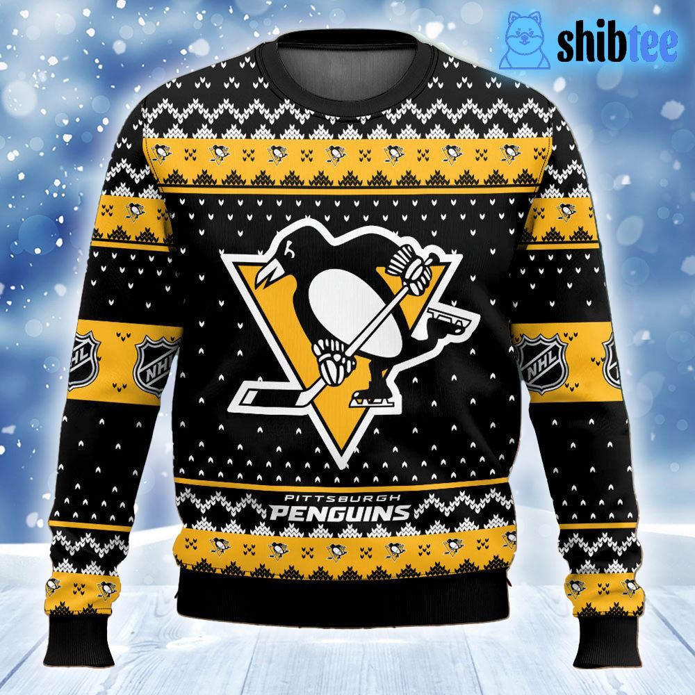 UGLY Holiday SWEATER PITTSBURGH PENGUINS BLACK & GOLD Boy’s SIZE M 10/12 NHL