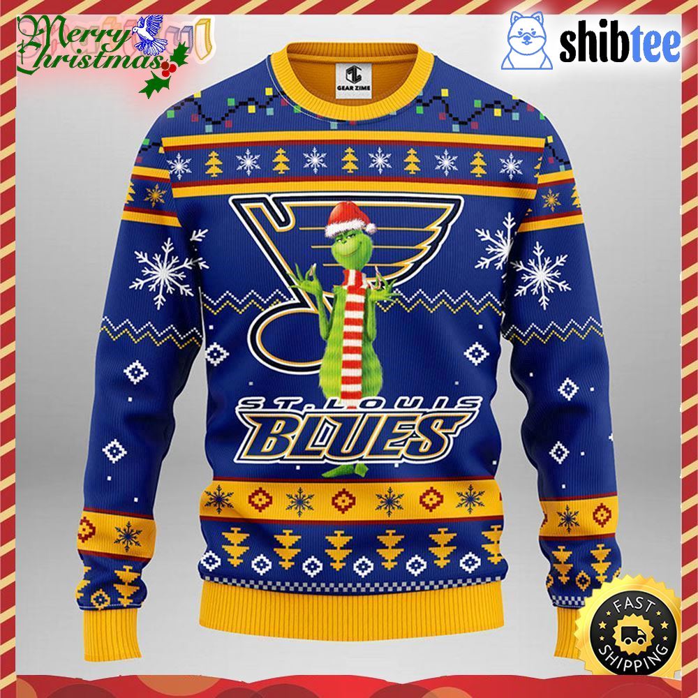 St Louis Blues Nhl Ice Hockey Christmas Santa Hat AOP Print 3D Ugly Sweater