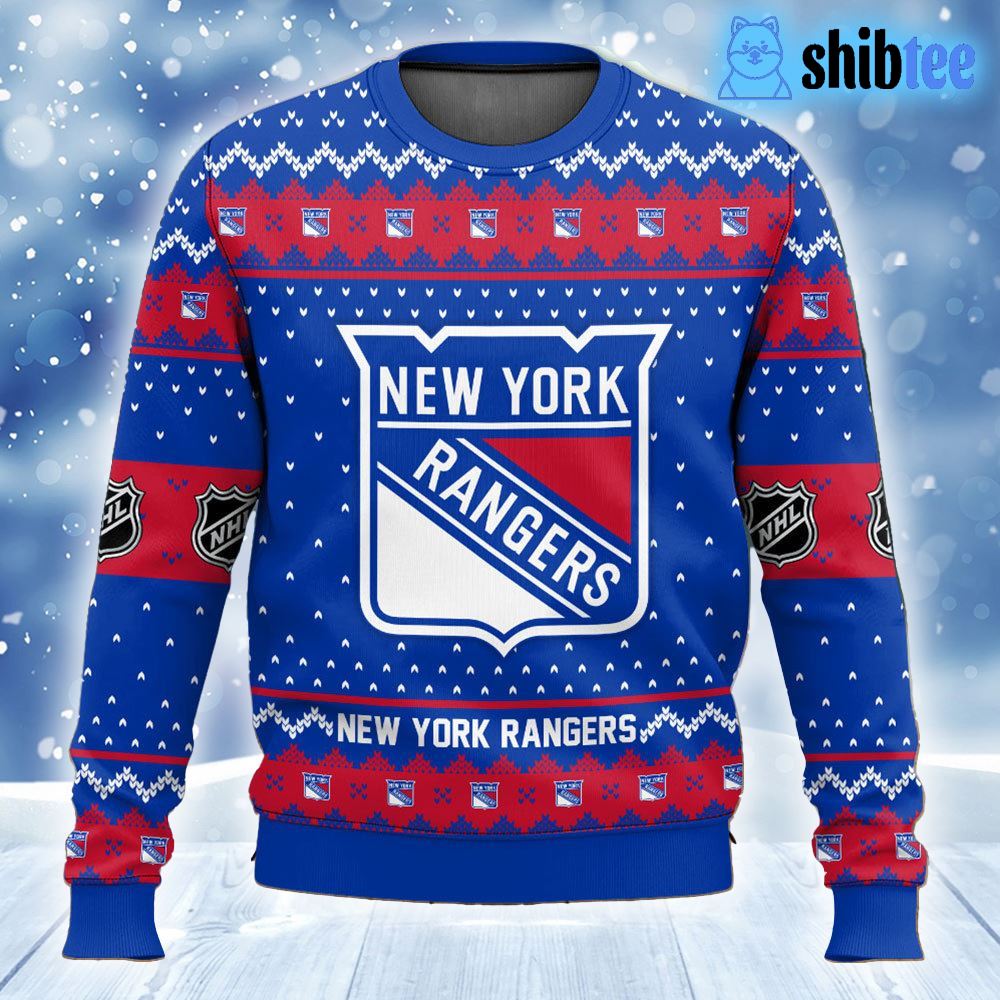New York Rangers NHL Xmas V-Neck Pullover Holiday Sweater Blue, Women's S  NEW