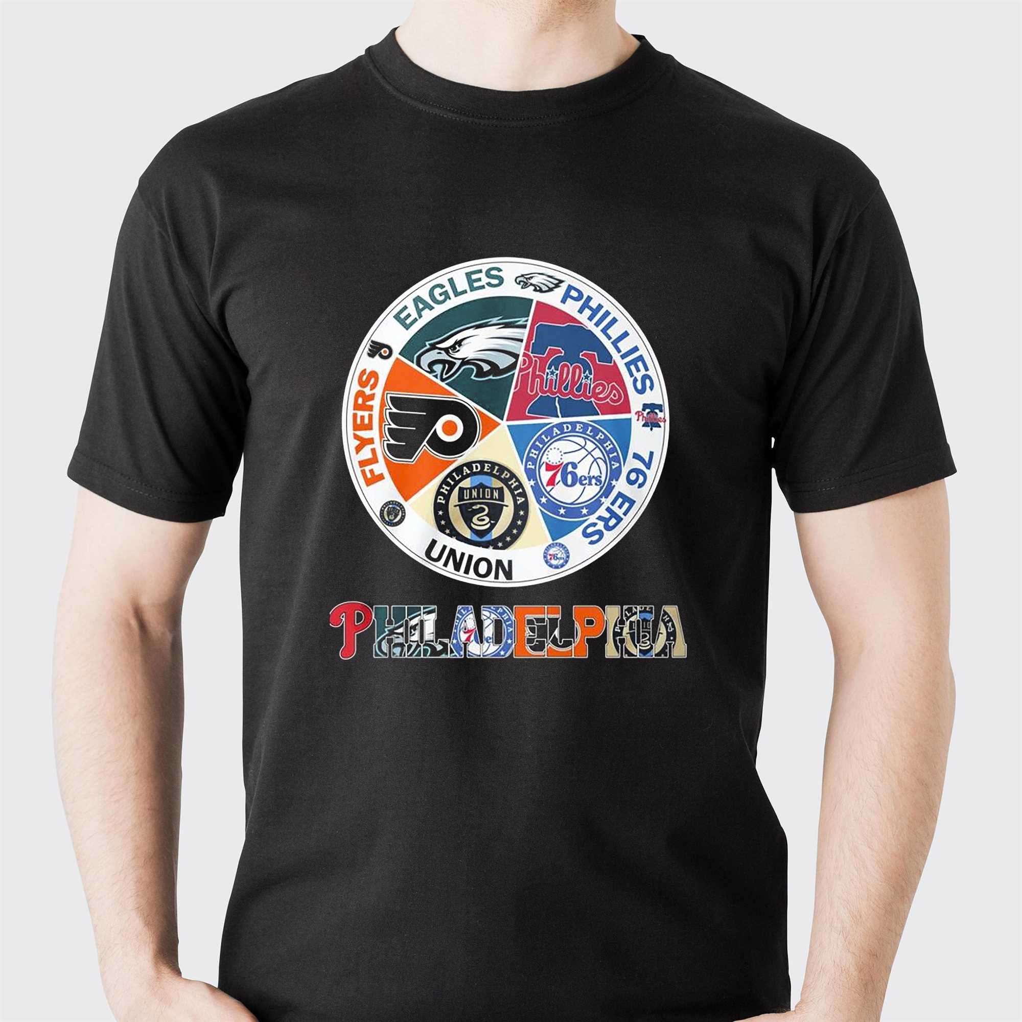 Philadelphia Teams Flyers Eagles Phillies 76 Ers Union T-shirt - Shibtee  Clothing