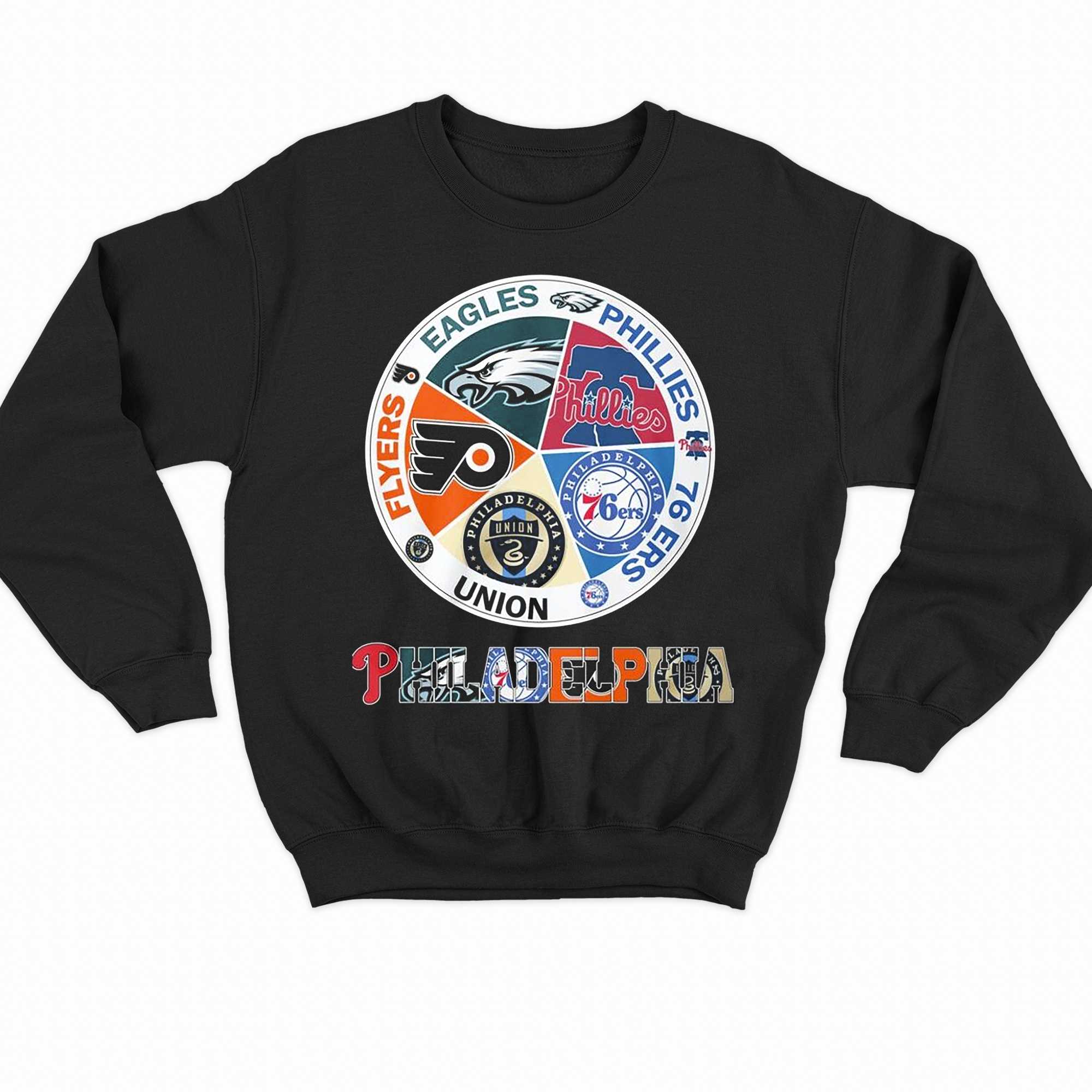 Philadelphia sports team eagles phillies flyers 76ers logo 2023 shirt,  hoodie, longsleeve, sweatshirt, v-neck tee