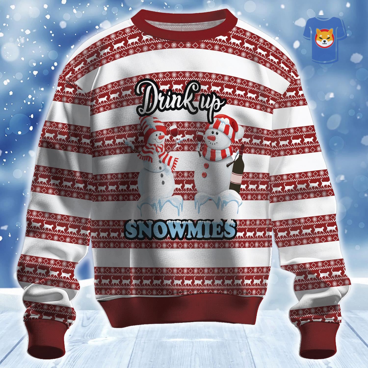 Drink Up Snowmies Ugly Christmas Sweater 