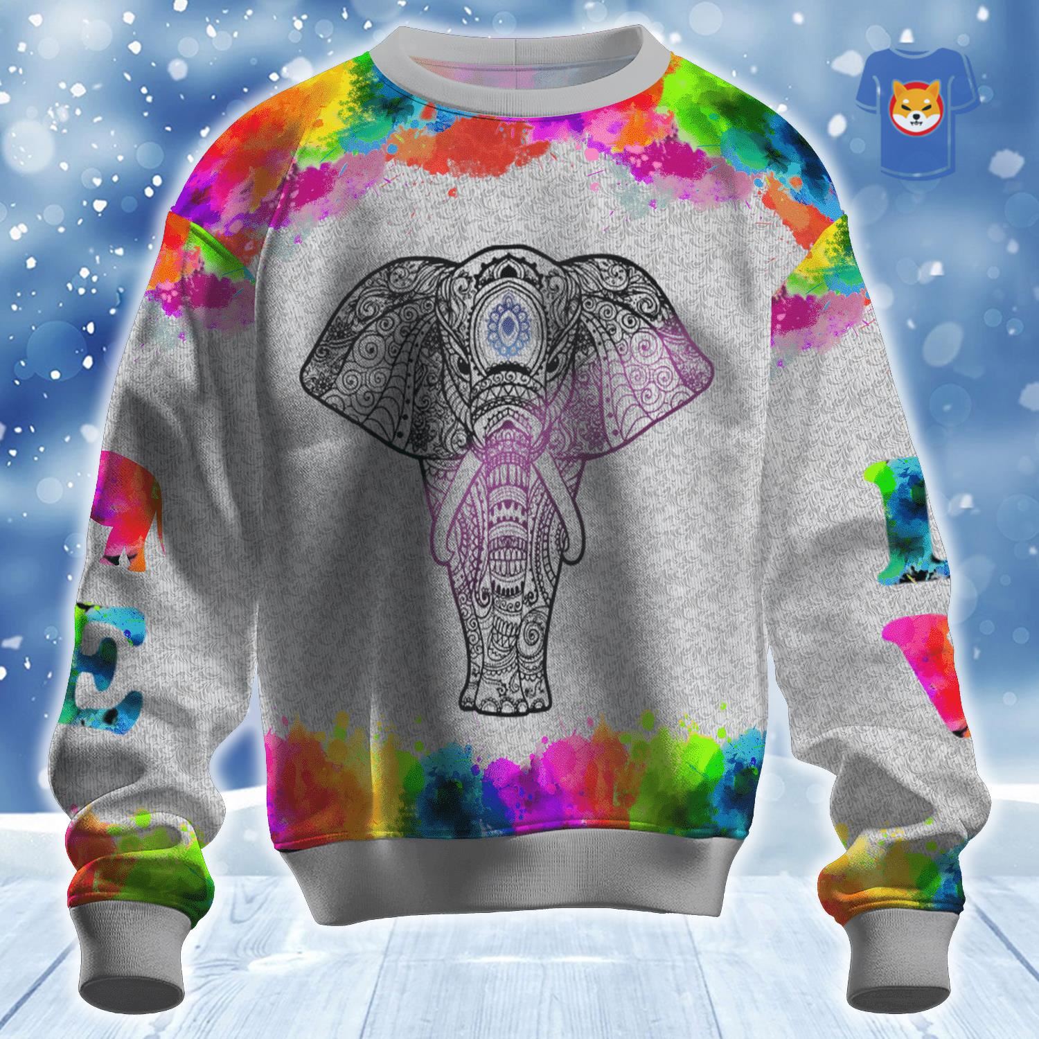Elephants Colorful Ugly Christmas Sweater 