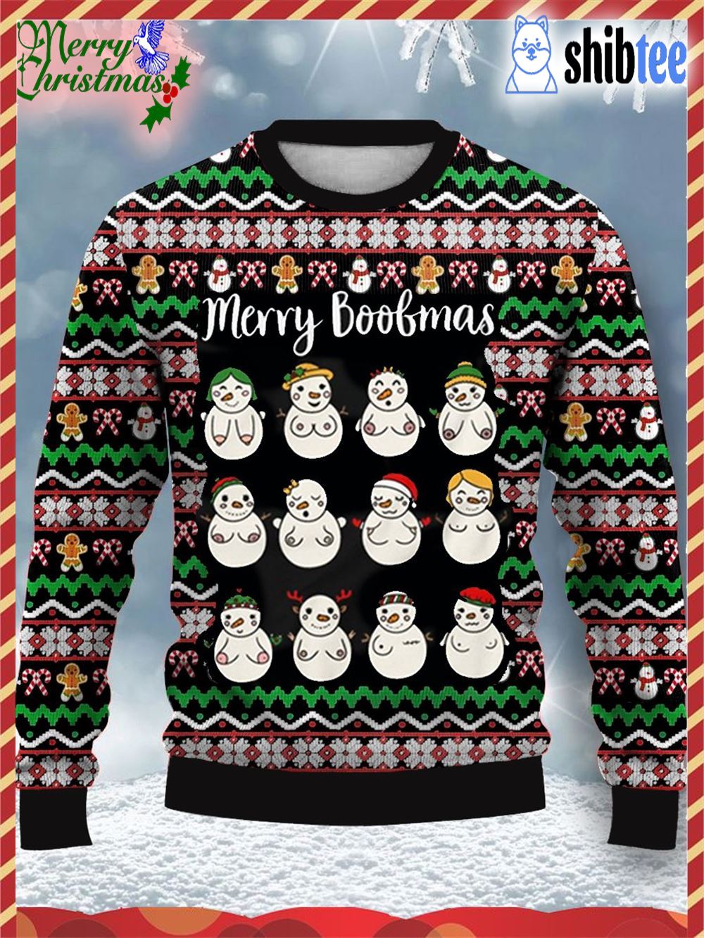 Fun Christmas Boobs Print Ugly Christmas Sweater - Shibtee Clothing