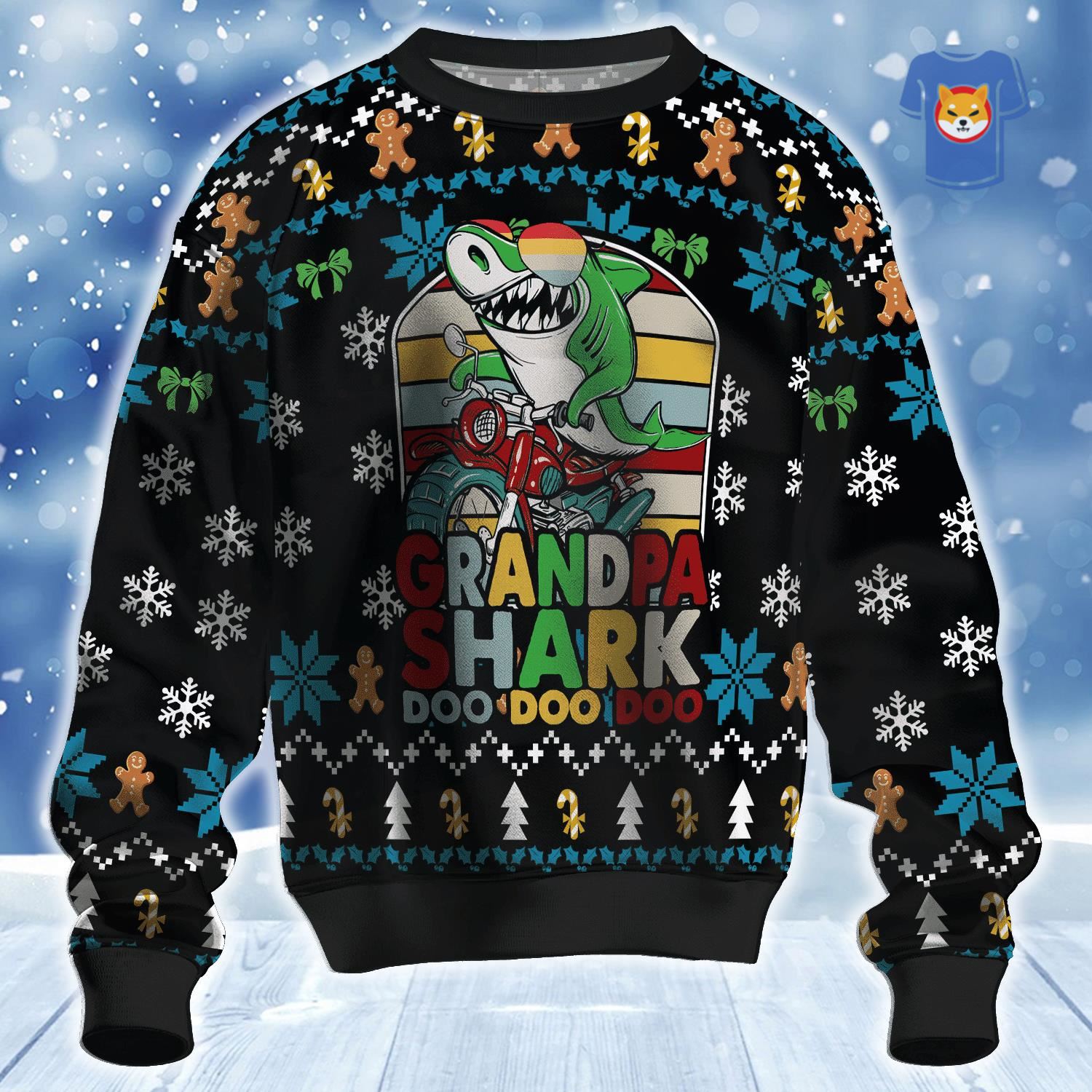 Grandpa Shark Doo Doo Doo Ugly Christmas Sweater 
